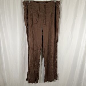 Coldwater Creek Linen Blend Pants Women's Large 14 16 Brown Drawstring Pull On